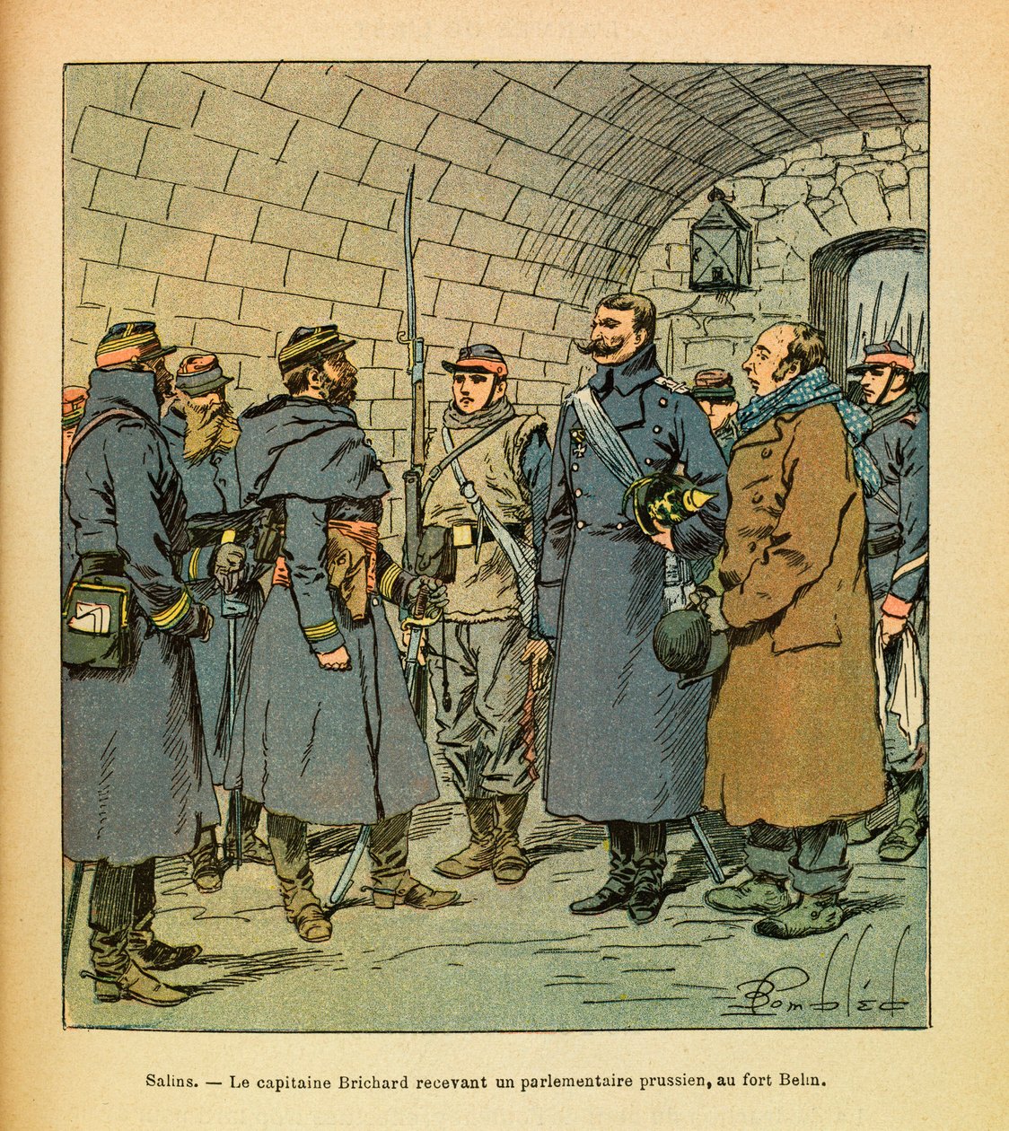 ಲೂಯಿಸ್ ಬಾಂಬ್ಡ್ (1862-1927) (ಫ್ರಾಂಕೊ-ಜರ್ಮನ್ ಯುದ್ಧ; 1870-1871 ರ ಪ್ರಚಾರ) ವಿವರಿಸಿದ ಗ್ರೆನೆಸ್ಟ್ ಎಂದು ಕರೆಯಲ್ಪಡುವ ಯುಜೀನ್ ಸಾರ್ಜೆಂಟ್‌ನ ಈಸ್ಟರ್ನ್ ಆರ್ಮಿ, ಸಲಿನ್‌ಗಳು, ಕ್ಯಾಪ್ಟನ್ ಬ್ರಿಚರ್ಡ್ ಫೋರ್ಟ್ ಬೆಲಿನ್ ಎ ಸಲಿನ್ಸ್ ಲೆಸ್ ಬೈನ್ಸ್, ಫೋರ್ಟ್ ಬೆಲಿನ್‌ನಲ್ಲಿ ಪ್ರಶ್ಯನ್ ಸಂಸದರನ್ನು ಸ್ವೀಕರಿಸ by Louis Charles Bombled