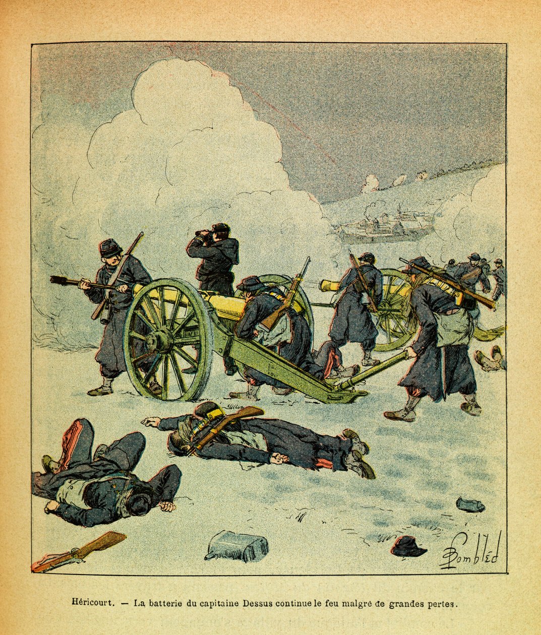 ಲೂಯಿಸ್ ಬಾಂಬ್ಡ್ (1862-1927) (ಫ್ರಾಂಕೊ-ಜರ್ಮನ್ ಯುದ್ಧ; 1870 -1871 ರ ಅಭಿಯಾನ) ಗ್ರೆನೆಸ್ಟ್ ಎಂದು ಕರೆಯಲ್ಪಡುವ ಯುಜೀನ್ ಸಾರ್ಜೆಂಟ್ ಈಸ್ಟರ್ನ್ ಆರ್ಮಿ ಚಿತ್ರಿಸಲಾಗಿದೆ: ಜನವರಿ 1871, ಹೆರಿಕೋರ್ಟ್, ಕ್ಯಾಪ್ಟನ್ ಡೆಸ್ಸಸ್ ಅವರ ಬ್ಯಾಟರಿಯು ದೊಡ್ಡ ನಷ್ಟದ ಬೆಂಕಿಯನ್ನು ಮುಂದುವರೆಸಿದೆ, by Louis Charles Bombled