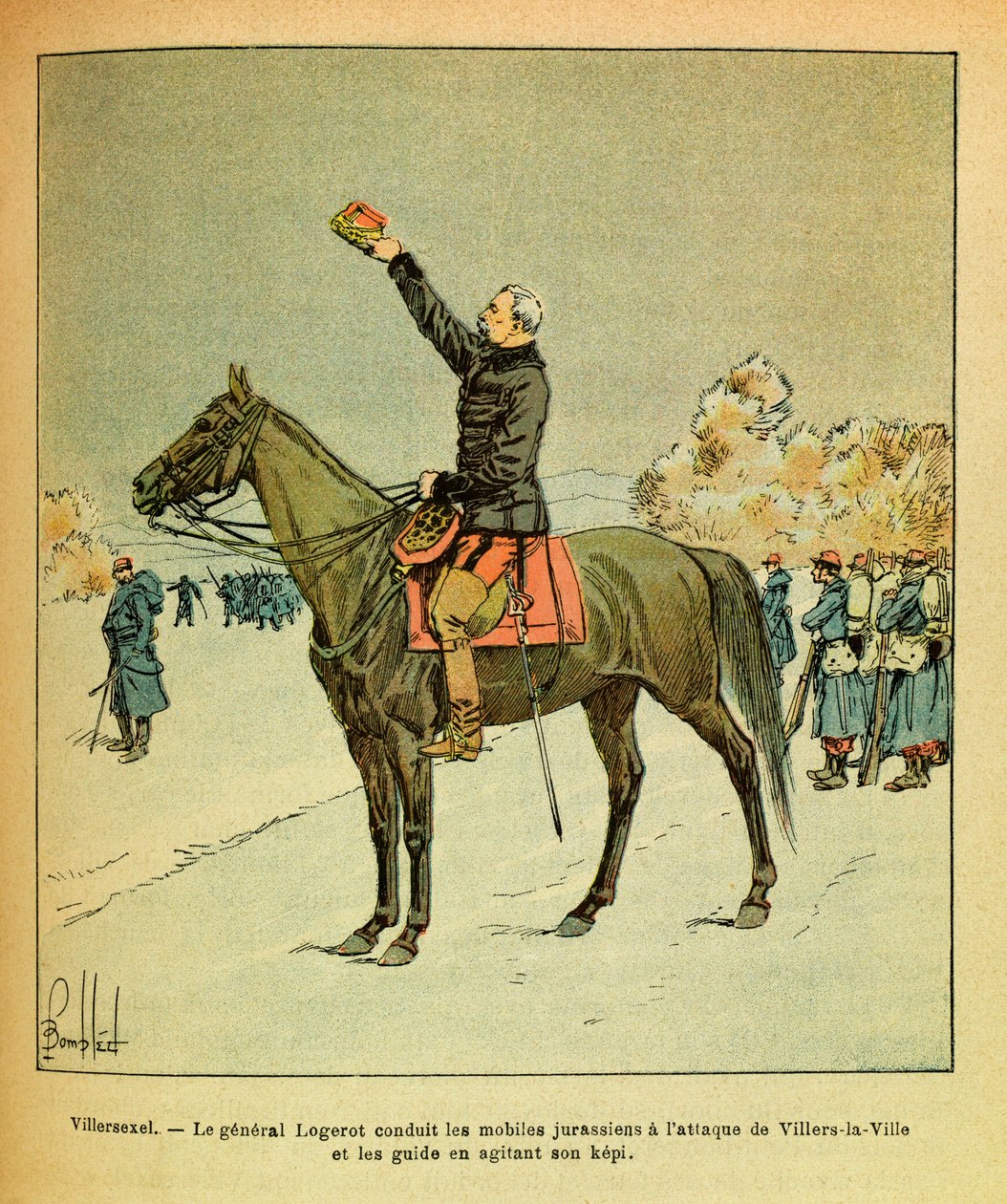 ಗ್ರೆನೆಸ್ಟ್ ಎಂದು ಕರೆಯಲ್ಪಡುವ ಈಸ್ಟರ್ನ್ ಆರ್ಮಿ ಆಫ್ ಯುಜೀನ್ ಸಾರ್ಜೆಂಟ್, ಲೂಯಿಸ್ ಬಾಂಬ್ಡ್ (1862-1927) ನಿಂದ ಚಿತ್ರಿಸಲಾಗಿದೆ (ಫ್ರಾಂಕೊ-ಜರ್ಮನ್ ಯುದ್ಧ; 1870 -1871 ರ ಅಭಿಯಾನ): ವಿಲ್ಲೆರ್ಸೆಕ್ಸೆಲ್ ಕದನ, ಜನವರಿ 1871, ಜನರಲ್ ಲೊಗೆರೊಟ್ ಜುರಾಸಿಯನ್ ಮೊಬೈಲ್ ಅನ್ನು ದಾಳಿಗೆ ಮುನ್ನಡೆಸಿದರು. ವಿಲ್ಲರ್ಸ by Louis Charles Bombled
