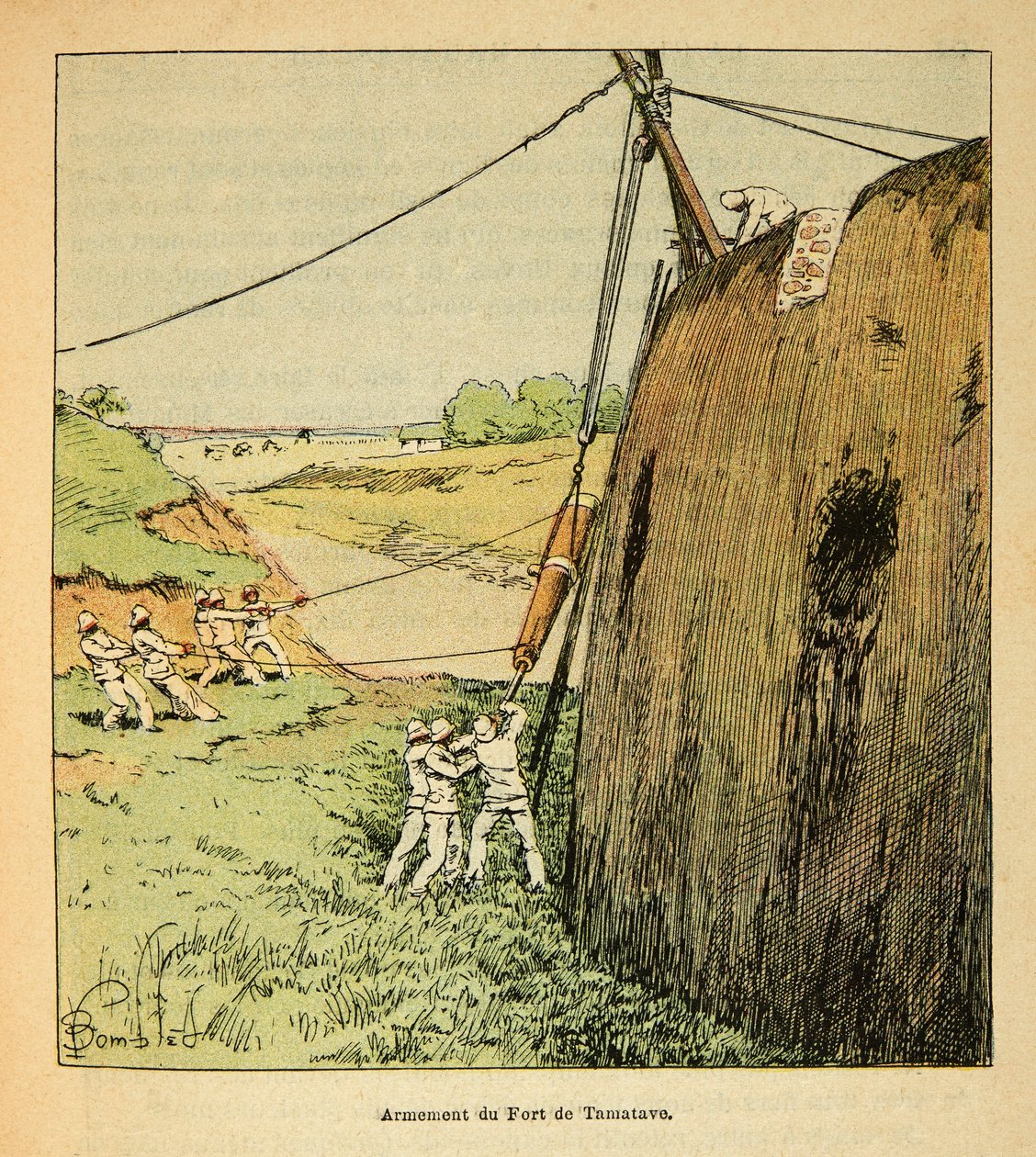 The War in Madagascar-Anecdotal History of the French Expeditions of 1885-1895 by Henri Galli dit Galllichet (1854-1922), illustrated by Louis Bombled (1862-1927): Arming the Fort of Tamatave by French troops in 1895, Private Collection by Louis Charles Bombled