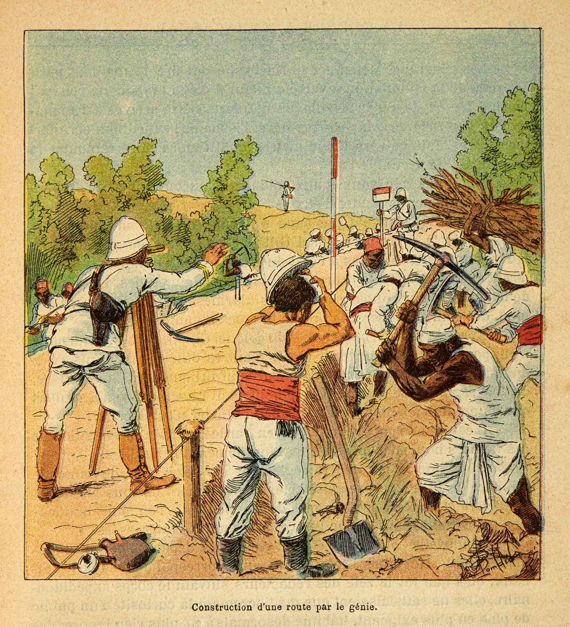 The War in Madagascar-Anecdotal History of the French Expeditions of 1885-1895 by Henri Galli dit Galllichet (1854-1922), illustrated by Louis Bombled (1862-1927): Construction of a road in Madagascar by Genie in 1895, Private Collection by Louis Charles Bombled