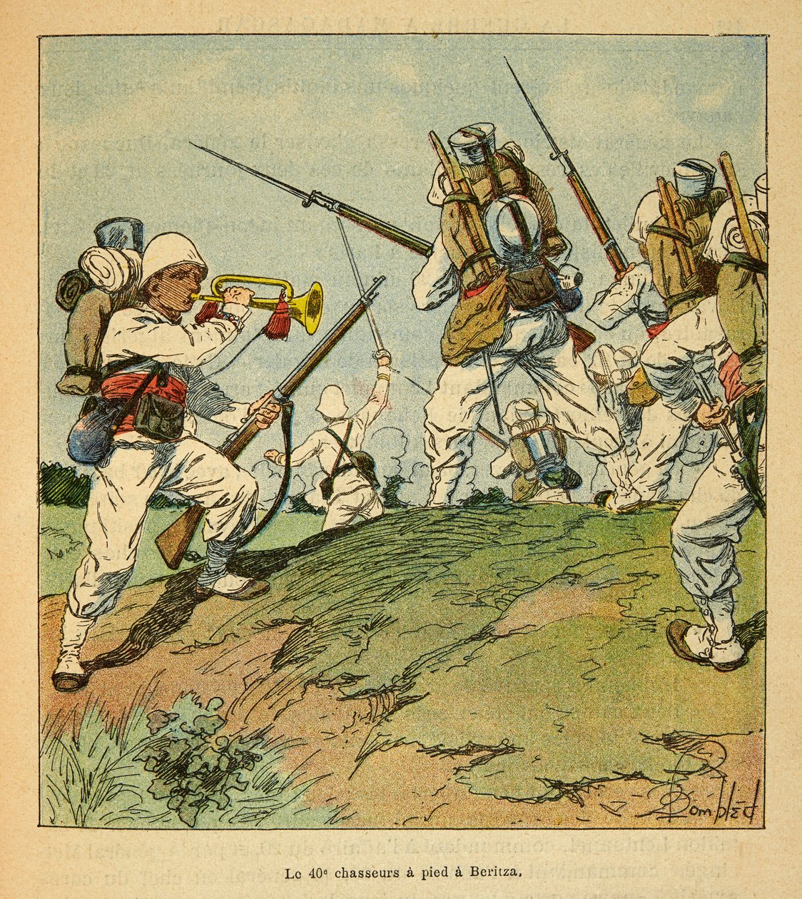 Madagaskar'da Savaş-Henri Galli dit Galllichet (1854-1922) tarafından 1885-1895 Fransız Seferlerinin Anekdot Tarihi, Louis Bombled (1862-1927) tarafından resmedilmiştir: 40. Avcılar 1895'te Beritza'daki Dövüş sırasında yaya, Özel Toplamak by Louis Charles Bombled