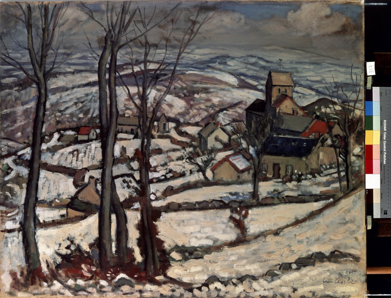 Kar altında Morvan Köyü. Louis Charlot'un (1878-1951) tablosu by Louis Charlot