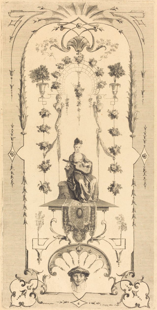 Oturan bir gitar çalan kadın by Louis Crépy after Antoine Watteau