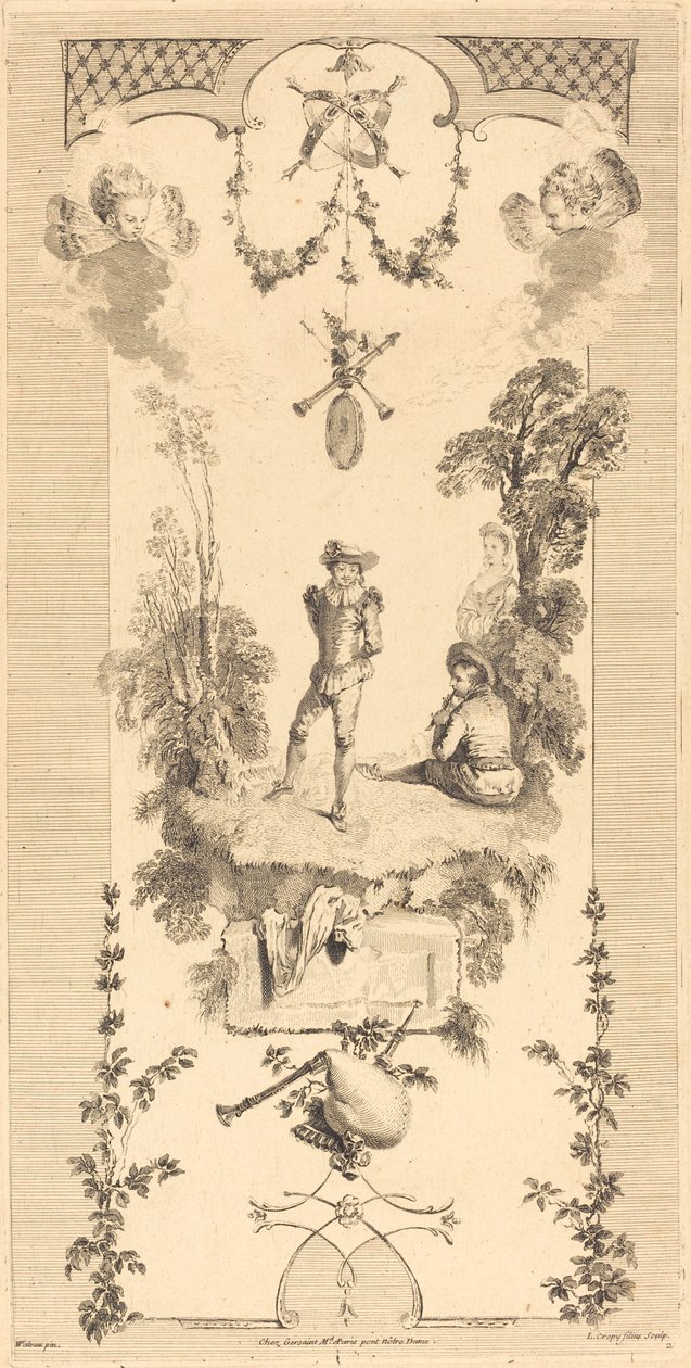 Flüt Sesiyle Dans Eden Çoban by Louis Crépy after Antoine Watteau