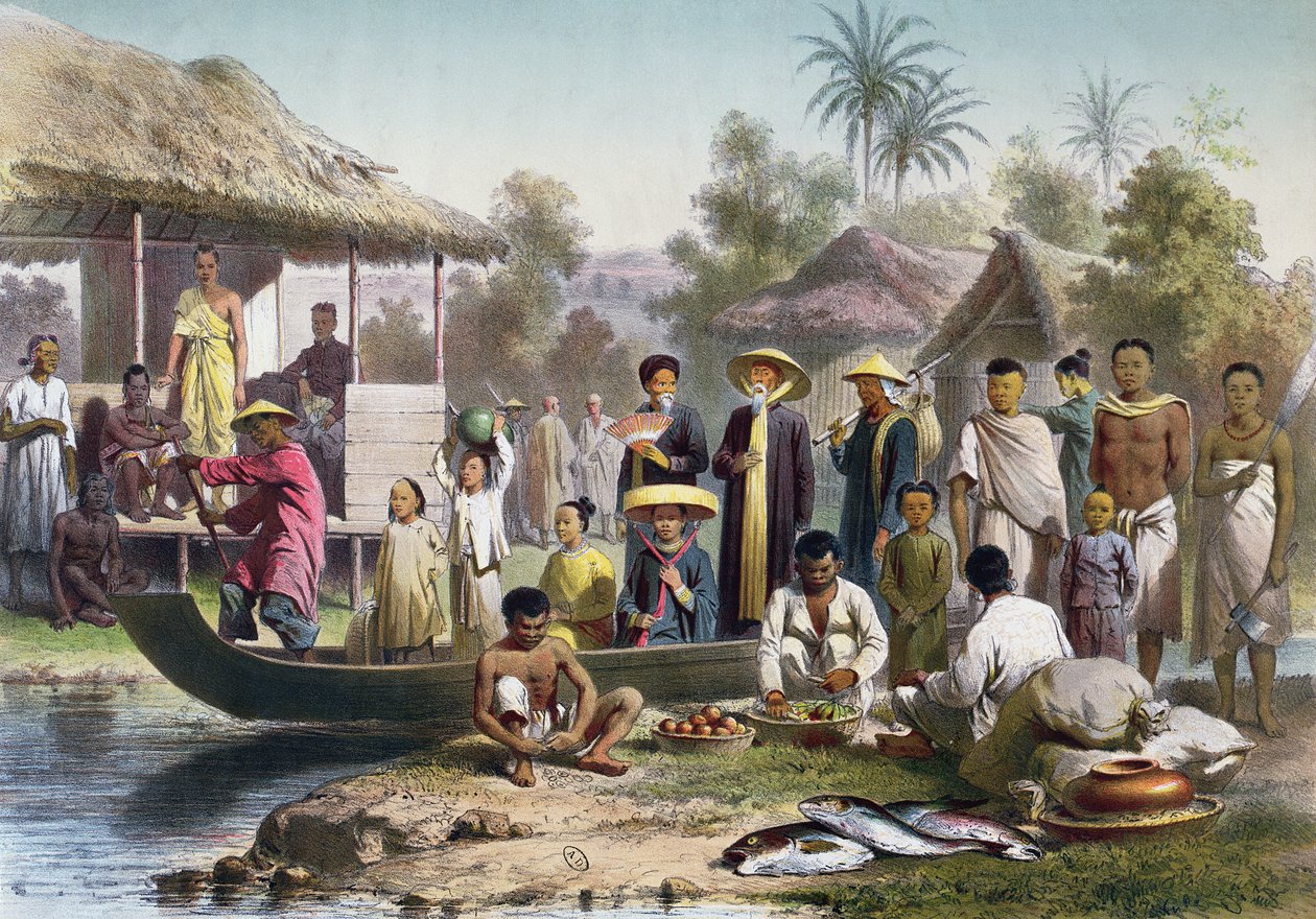 Annamese, Kamboçya ve Siyam Kostümü, Janet Lange tarafından yeniden çizilmiş ve Eugene Ciceri tarafından oyulmuş, c.1870 by Louis Delaporte