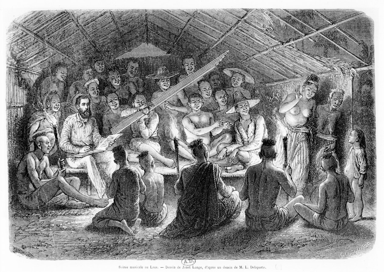 Laos'ta müzikli suare, 1867 by Louis Delaporte