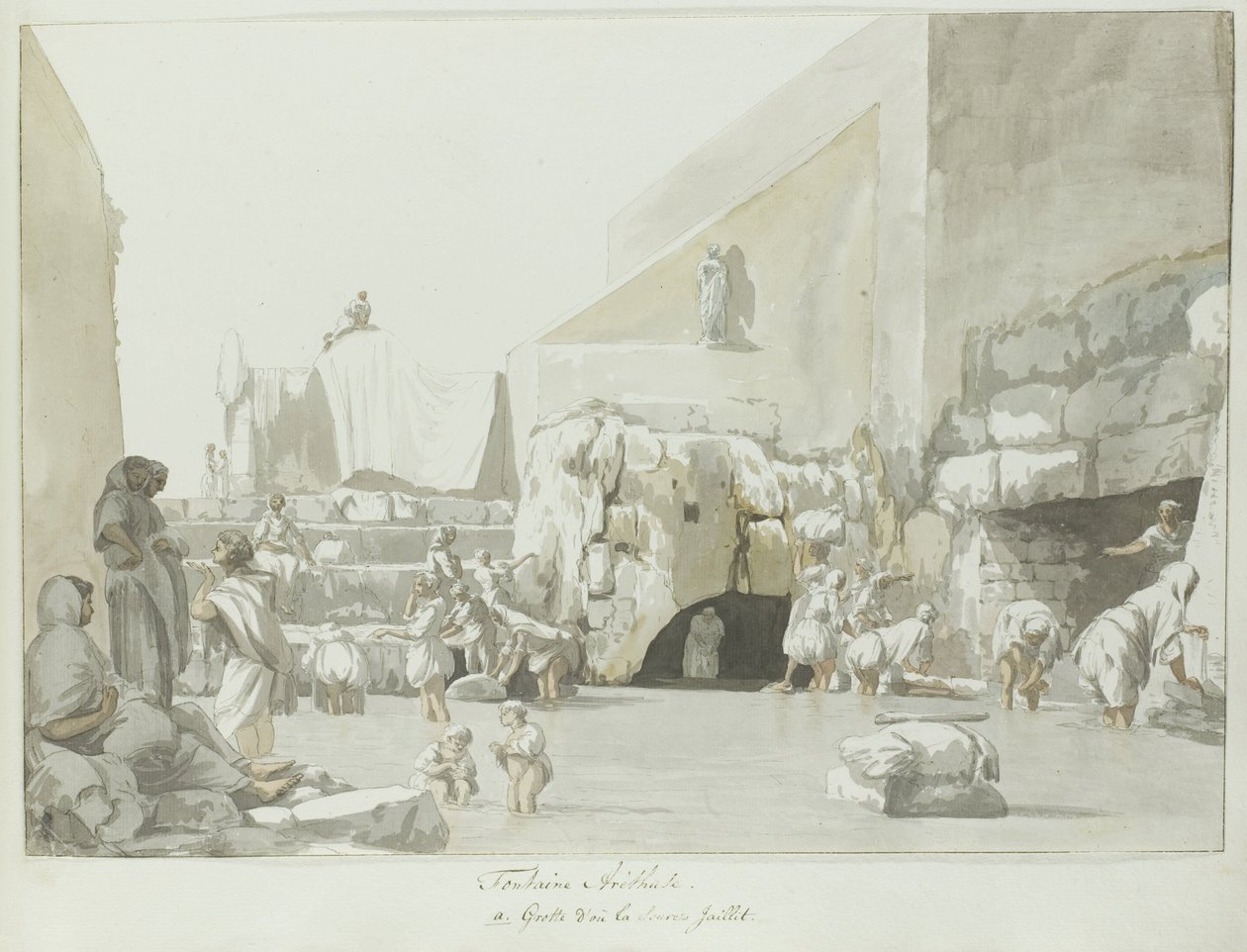 Fontein Arethuse, bron Fontein Arethuse ile tanıştı (nesne üzerine başlık) İtalya, Sicilya ve Malta'da Seyahatler - 1778 (dizi başlığı) by Louis Ducros