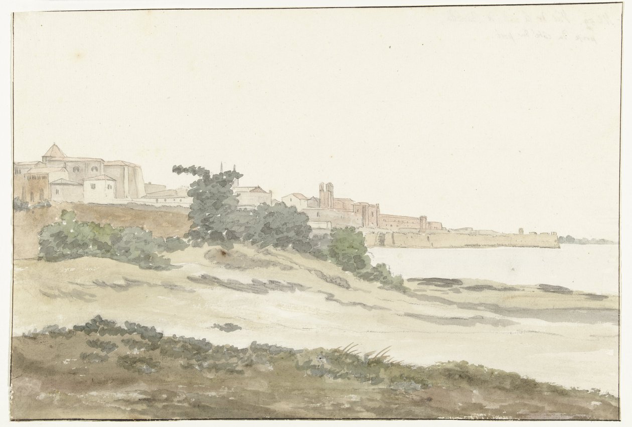 Gezicht op Barletta gelegen aan de kust Deniz Kıyısından alınan Barletta Kasabasının görünümü (nesne üzerindeki başlık) İtalya, Sicilya ve Malta'da Seyahatler - 1778 (dizi başlığı) by Louis Ducros