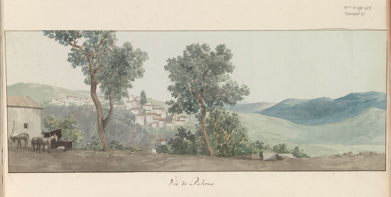 Gezicht op Paternò Paterno Görünümü (nesne üzerine başlık) İtalya, Sicilya ve Malta'da Seyahatler - 1778 (dizi başlığı) by Louis Ducros