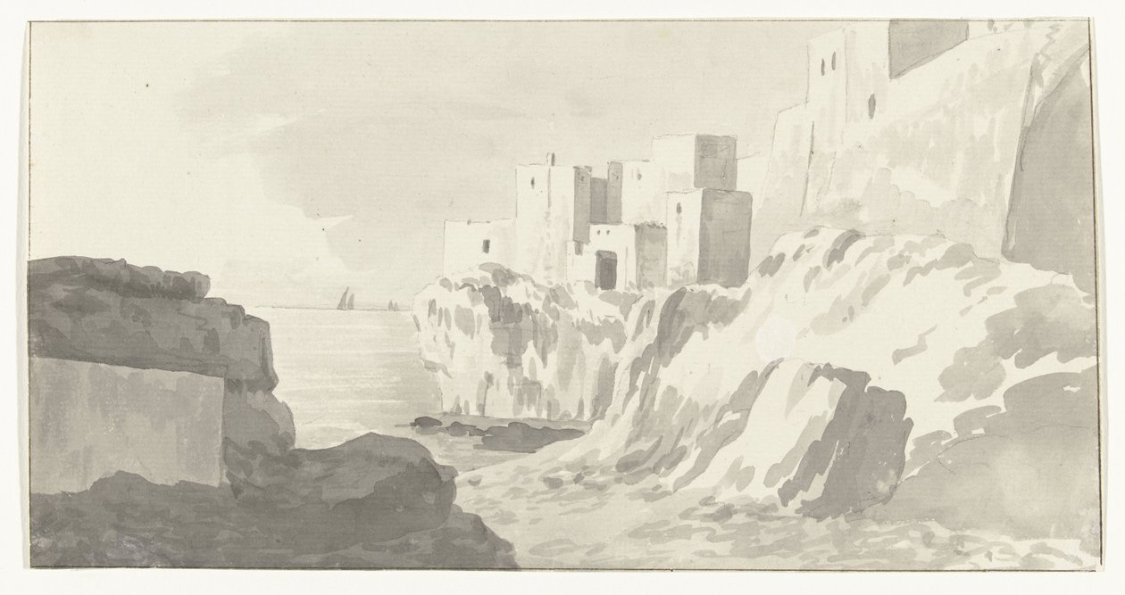 Gezicht op Polignano Şehrin Görünümü Polignano (nesne üzerine başlık) İtalya, Sicilya ve Malta'da Seyahatler - 1778 (dizi başlığı) by Louis Ducros