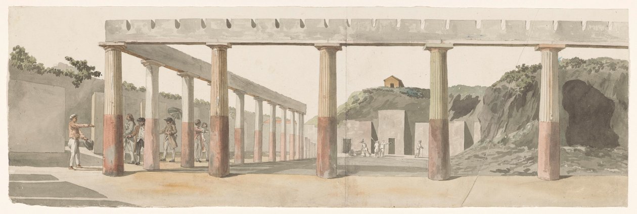 Pompeï Vue des Casernes Romaines & de la Colonnade de Pompeja'daki Roma kışlalarının ve sütunlu sıraların görünümü (nesne üzerindeki başlık) Voyage en Italie, en Sicile et à Malte - 1778 (seri başlığı) by Louis Ducros