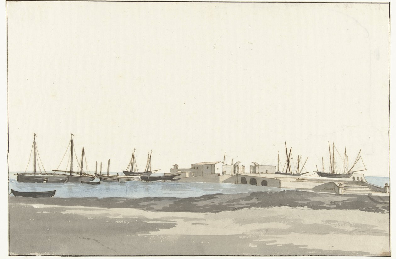 Gemilerle Barletta Limanı Mole du port de Barletta (nesne üzerindeki başlık) Voyage en İtalya ve Sicile et à Malte - 1778 (seri başlığı) by Louis Ducros