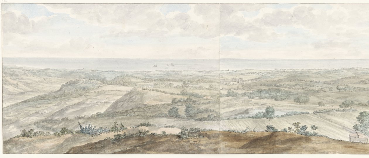 Panorama vanaf Collis Minervalis Collis Minervalis'in tepesinden alınan genel görünüm (nesne üzerindeki başlık) İtalya, Sicilya ve Malta'da Seyahatler - 1778 (dizi başlığı) by Louis Ducros