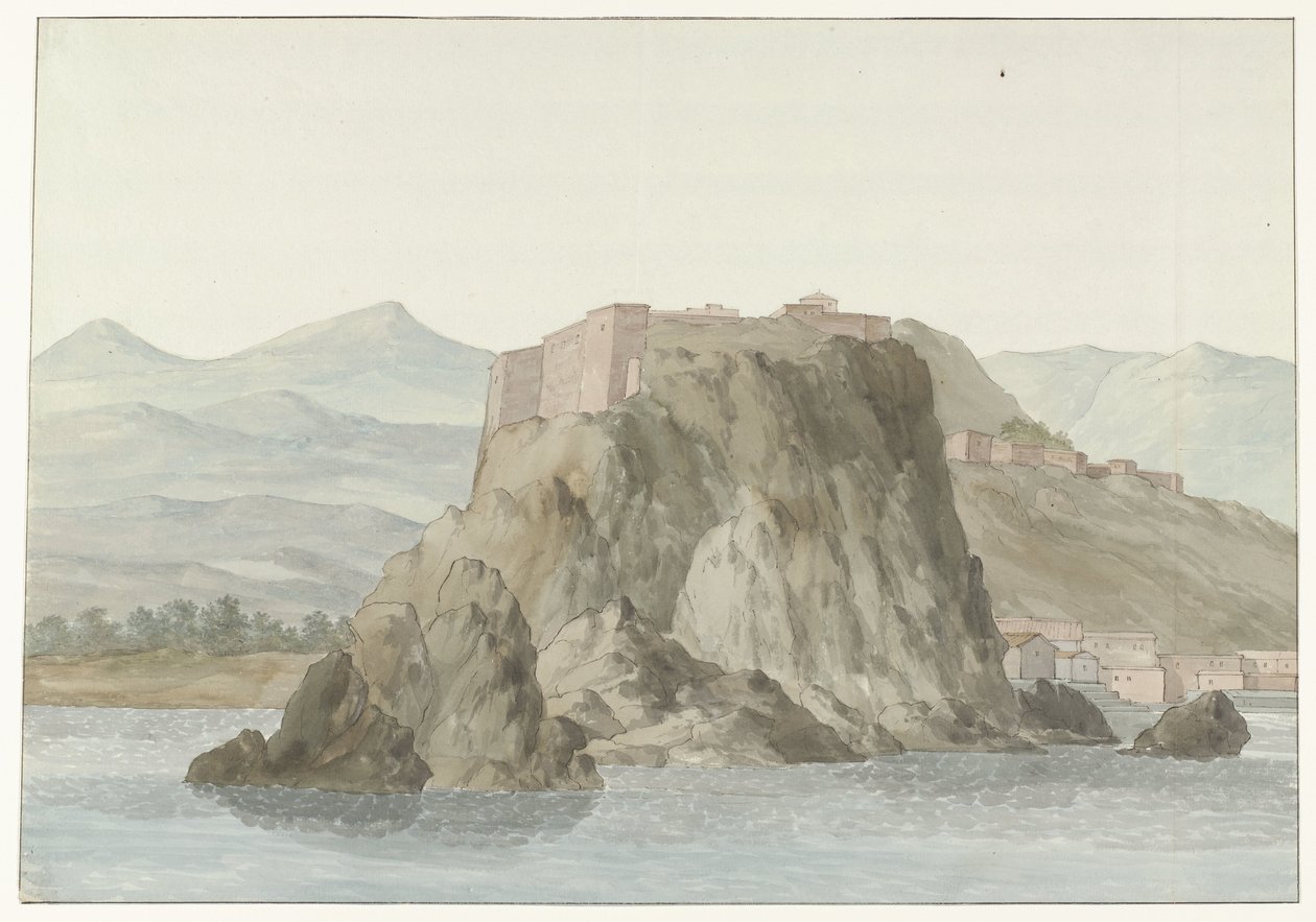 Rocher & Ville de Scilla en Calabre'nin kuzey tarafında denizden görülen Calabria bölgesindeki Scilla kayası ve kasabası; vue ödülü en mer, du côté du Nord (nesne üzerindeki başlık) Voyage en İtalya, en Sicile et à Malte - 1778 (seri başlığı) by Louis Ducros