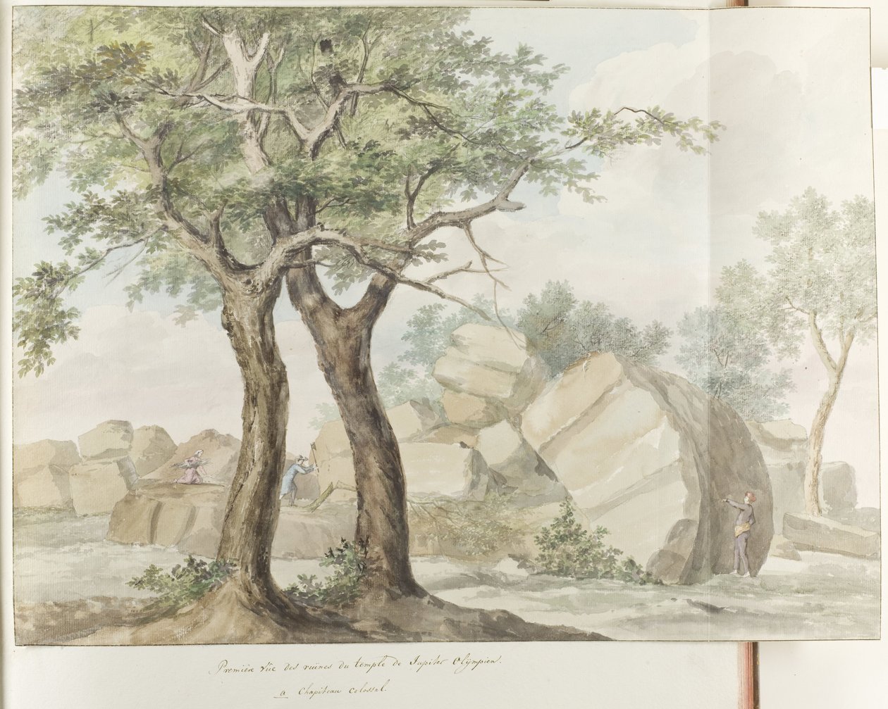 Ruïne van Zeus Olympus tempel in oude Agrigento Olympian Jüpiter Tapınağı Harabelerinin İlk Görünümü (nesne üzerindeki başlık) İtalya, Sicilya ve Malta'da Seyahatler - 1778 (dizi başlığı) by Louis Ducros