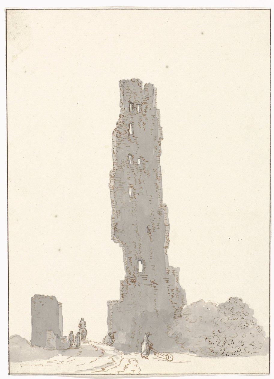 Ruïne van toren langs de grote weg tussen Terracina en Fondi Torre delle sette faciate Terracina ve Fondi arasındaki ana yol üzerinde (nesne üzerinde başlık) İtalya, Sicilya ve Malta Gezisi - 1778 (dizi başlığı) by Louis Ducros