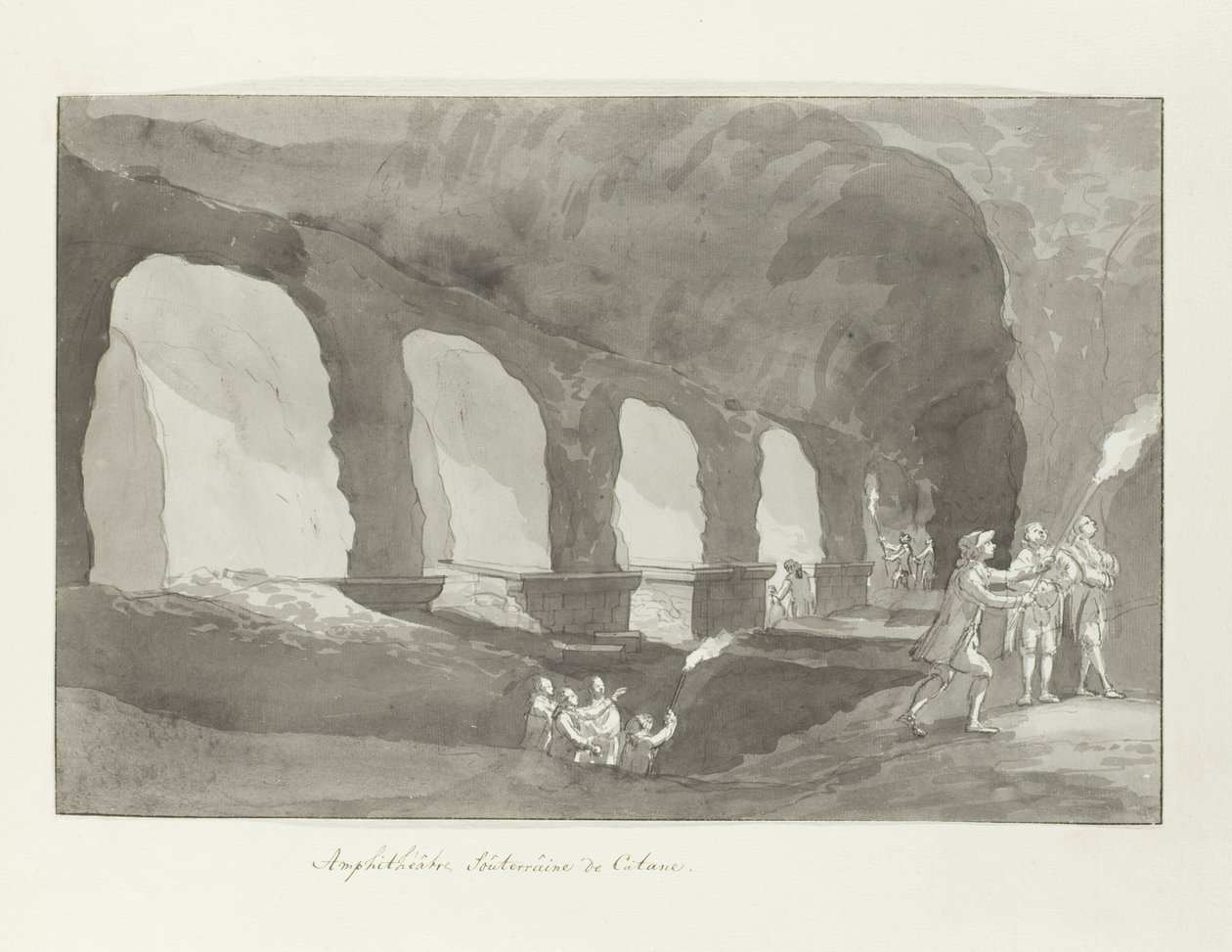Souterrain van het amfitheater van Catanië Catania Amfitiyatrosu (nesne üzerine başlık) İtalya, Sicilya ve Malta'da Seyahatler - 1778 (dizi başlığı) by Louis Ducros