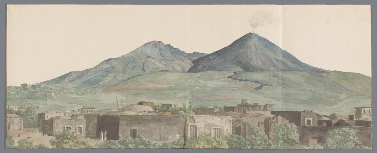 Vesuvius gezien vanaf Portici met lavastromen uit 1777, 1771 tr 1731 Portici'den 1777, 1771, 1731 lavlarıyla görülen Vezüv (başlık nesnede) İtalya, Sicilya ve Malta seyahatleri - 1778 (dizi başlığı) by Louis Ducros