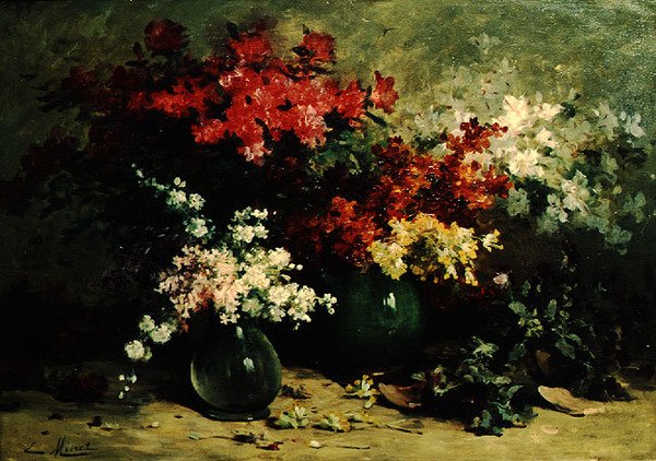 Bahar Çiçeklerinin Natürmortu (tuval üzerine yağlı boya) by Louis Emile Minet