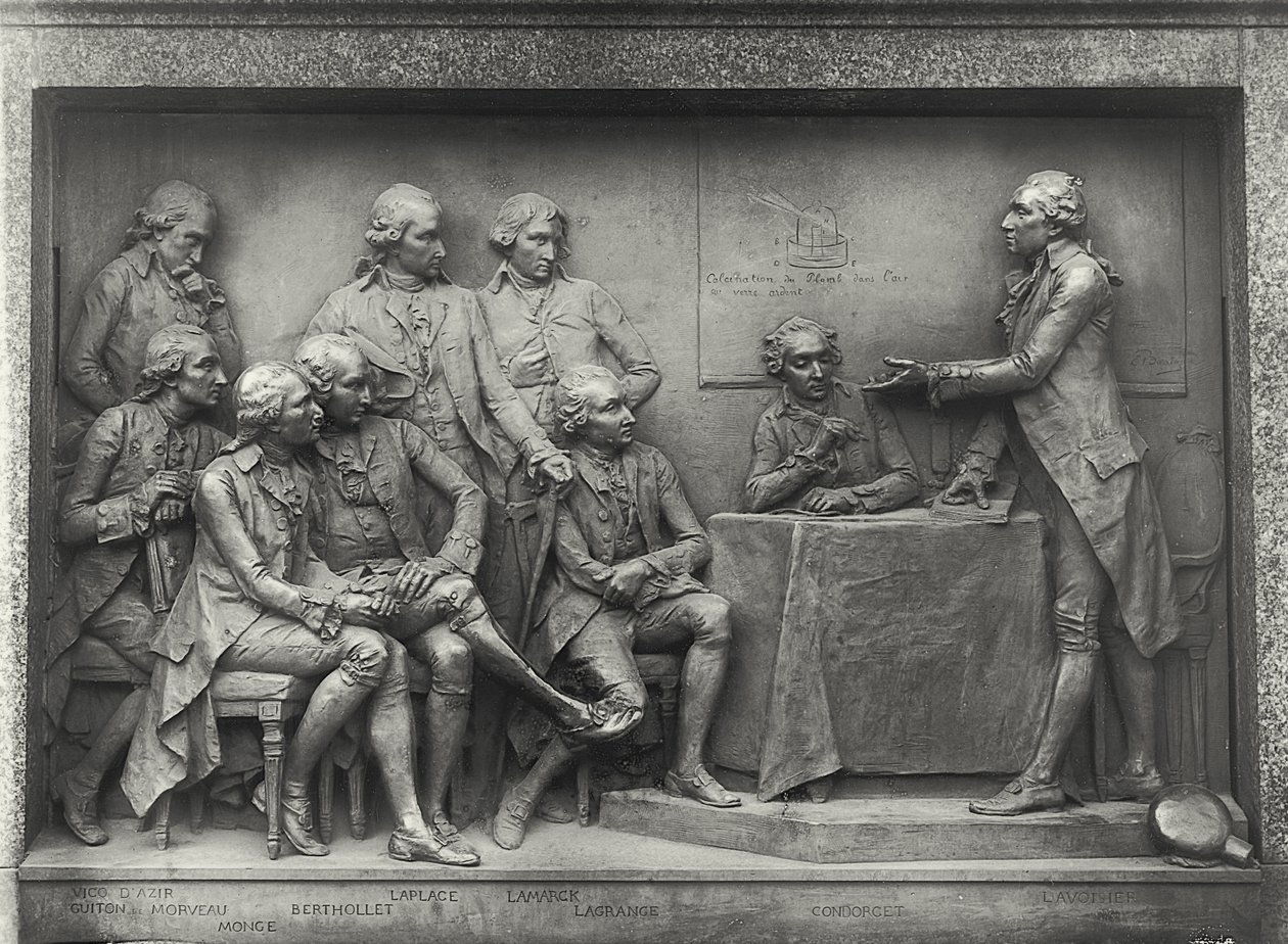 Antoine Laurent Lavoisier (1743-94) meslektaşlarına hava analizini anlatıyor (bronz) (s/b fotoğraf) by Louis Ernest Barrias