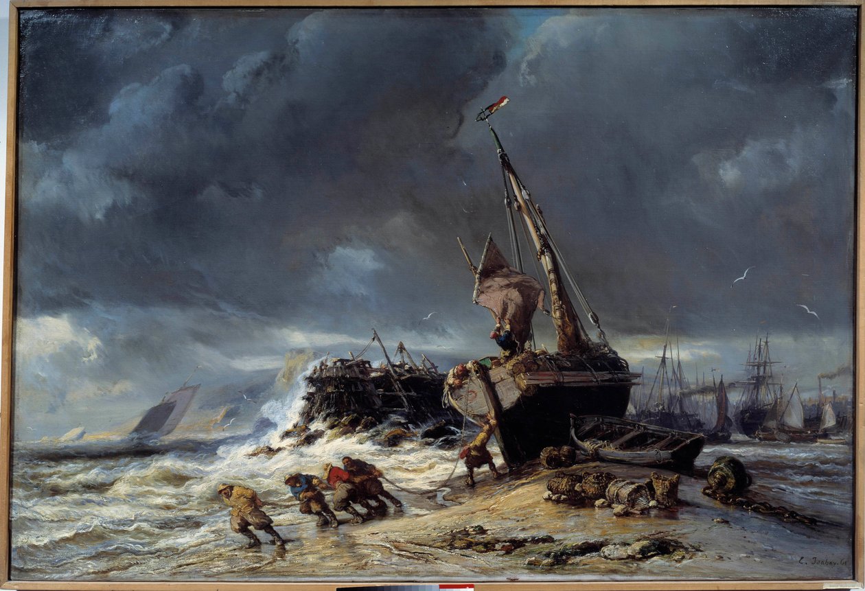 Maree bas, balık tutmak için hareket Resim Louis Eugene Isabey (1803-1886) 19. yüzyıl Le Havre, Musee des Beaux Arts by Louis Eugene Gabriel Isabey
