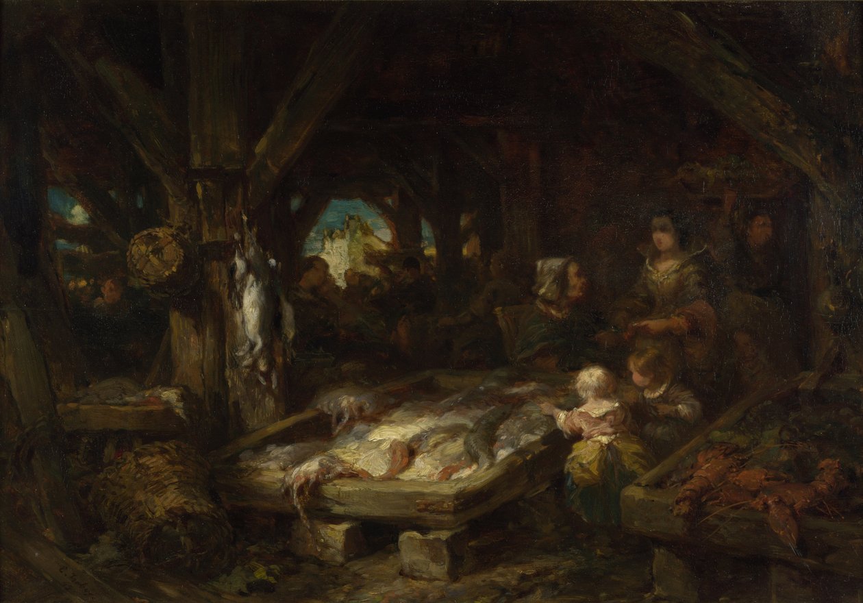 Balık Pazarı, Dieppe, 1845 by Eugene Isabey