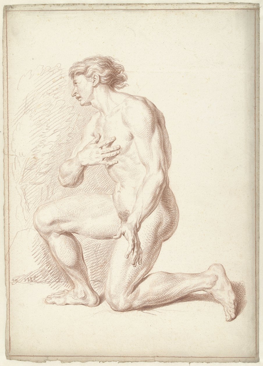 Erkek çıplak, diz çökmüş, sola dönük by Louis Fabritius Dubourg