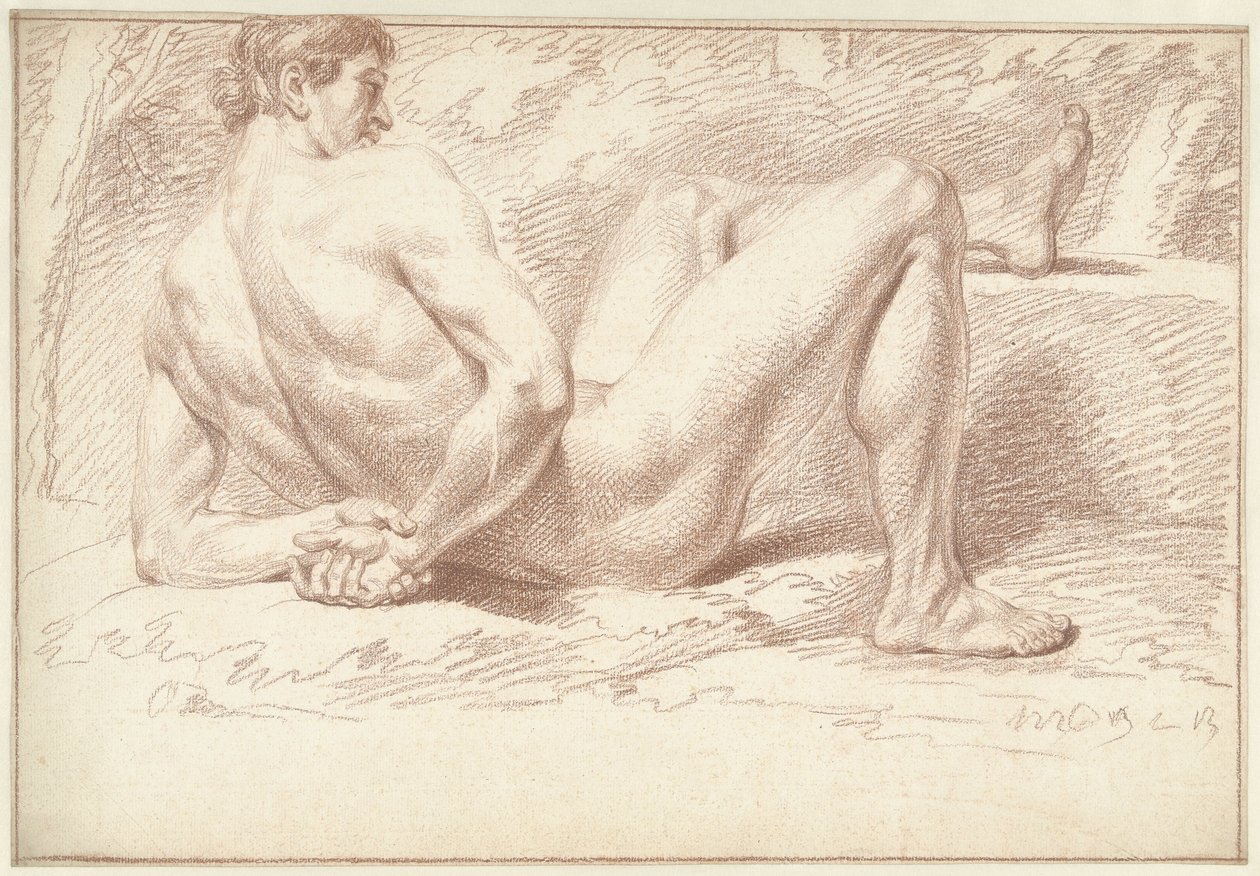 Erkek çıplak, yalan, kollar arkada by Louis Fabritius Dubourg