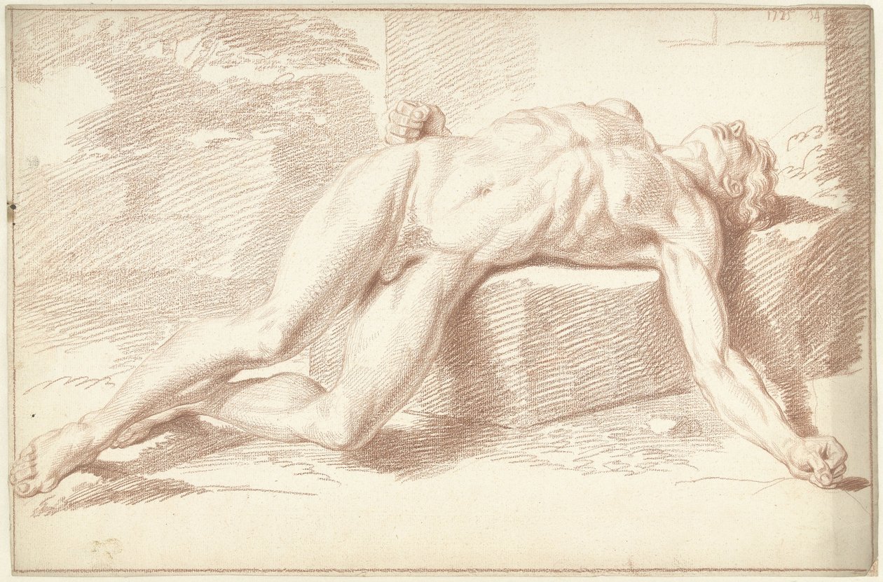 Erkek çıplak, sırt üstü yatarken by Louis Fabritius Dubourg