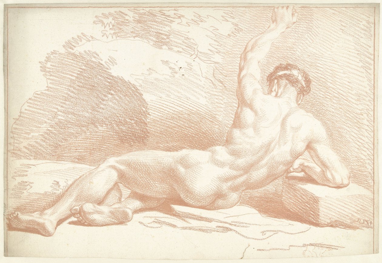 Erkek çıplak, yalan söylüyor, arkadan görülüyor by Louis Fabritius Dubourg
