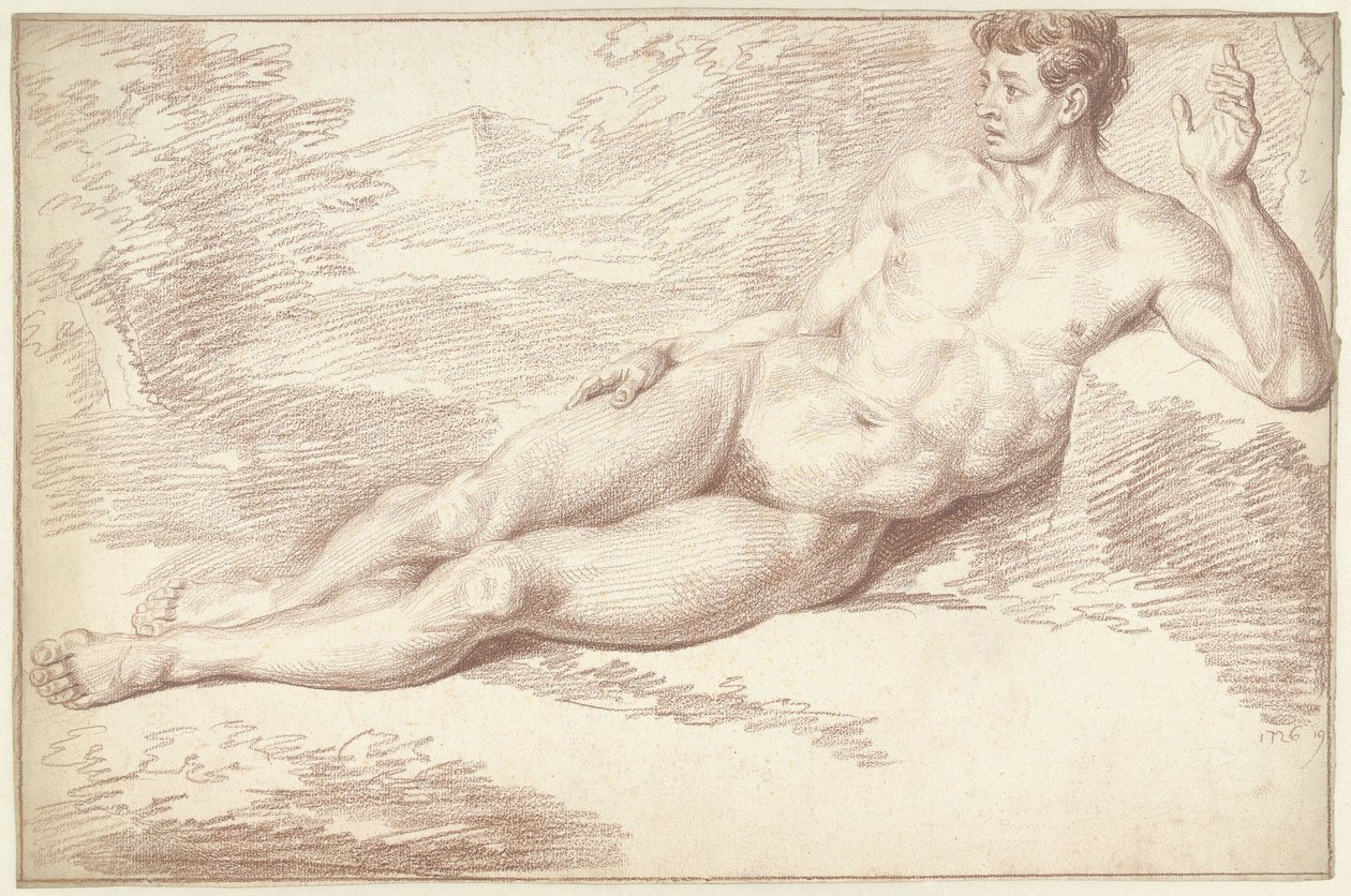 Erkek çıplak, yan yatmış, sağa dönük by Louis Fabritius Dubourg