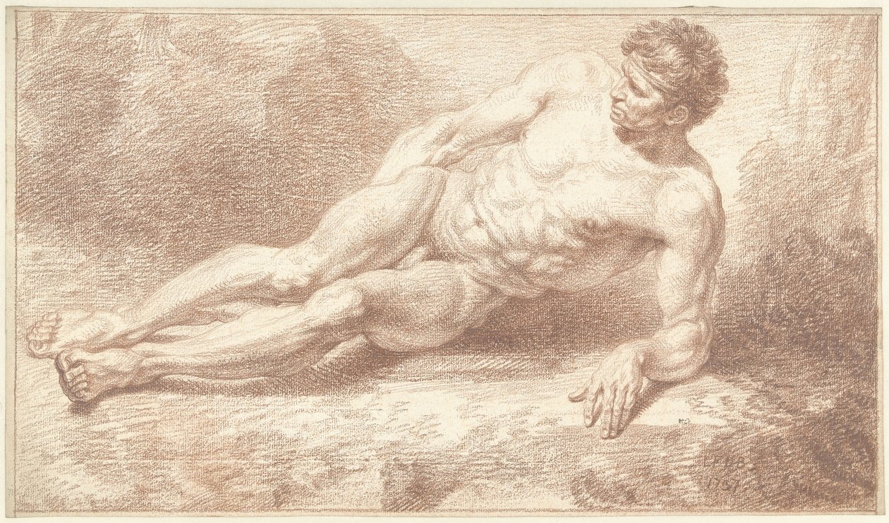 Erkek çıplak, yan yatmış, sol koluna yaslanmış by Louis Fabritius Dubourg