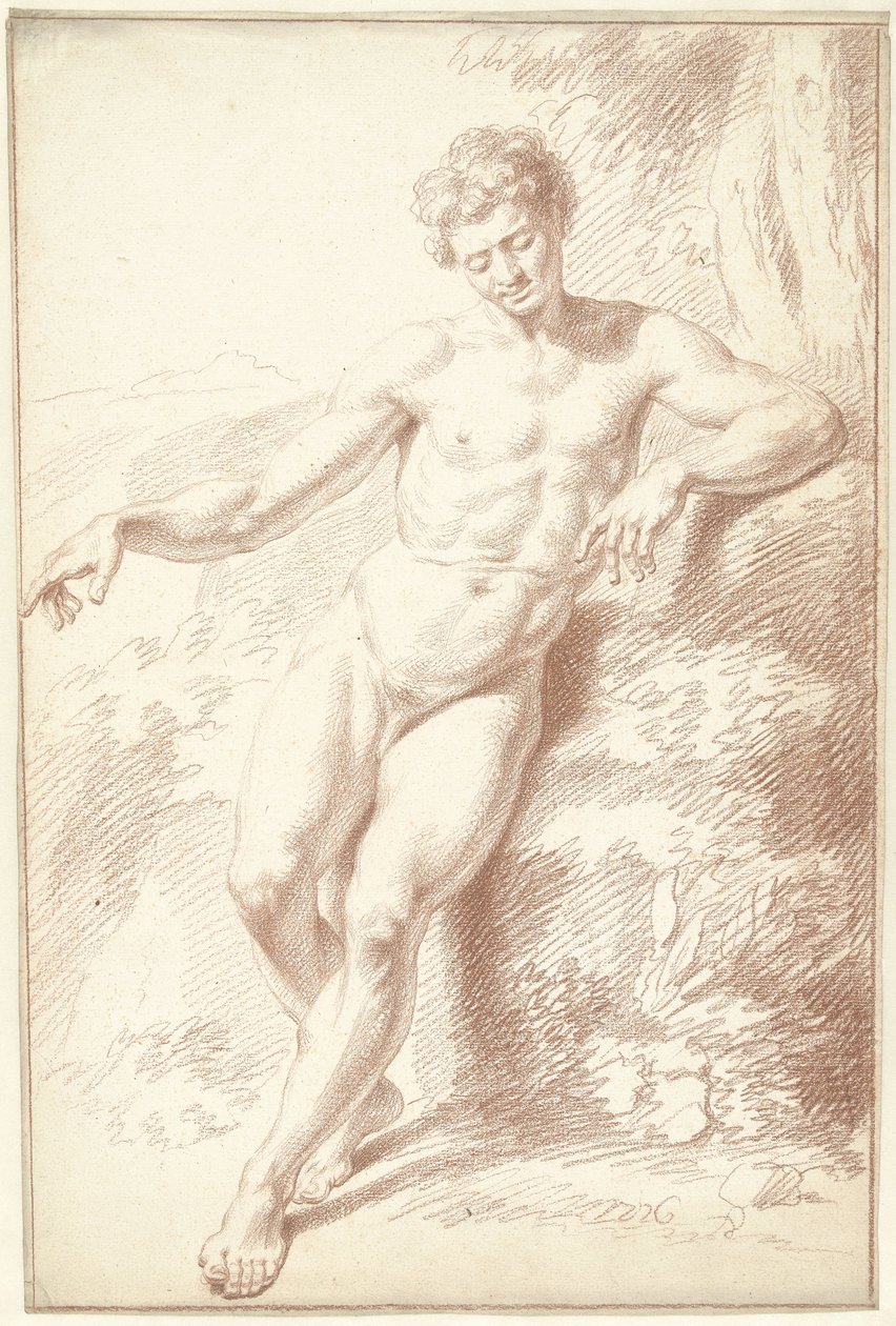 Erkek çıplak, ayakta, sol koluna yaslanmış by Louis Fabritius Dubourg