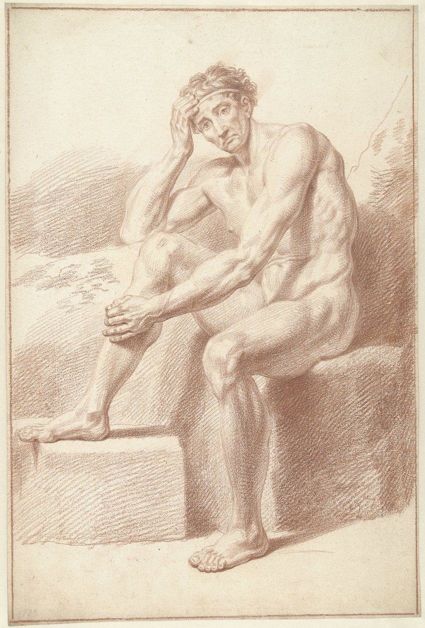 Erkek çıplak, dizleri bükülmüş oturuyor by Louis Fabritius Dubourg