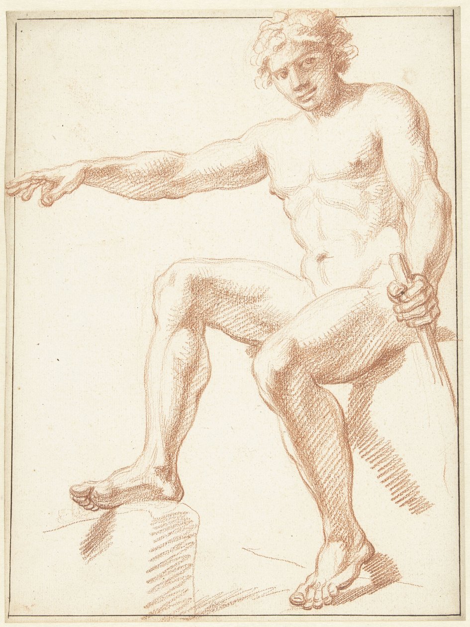 Kollarını uzatmış oturan çıplak bir erkek çalışması by Louis Fabritius Dubourg