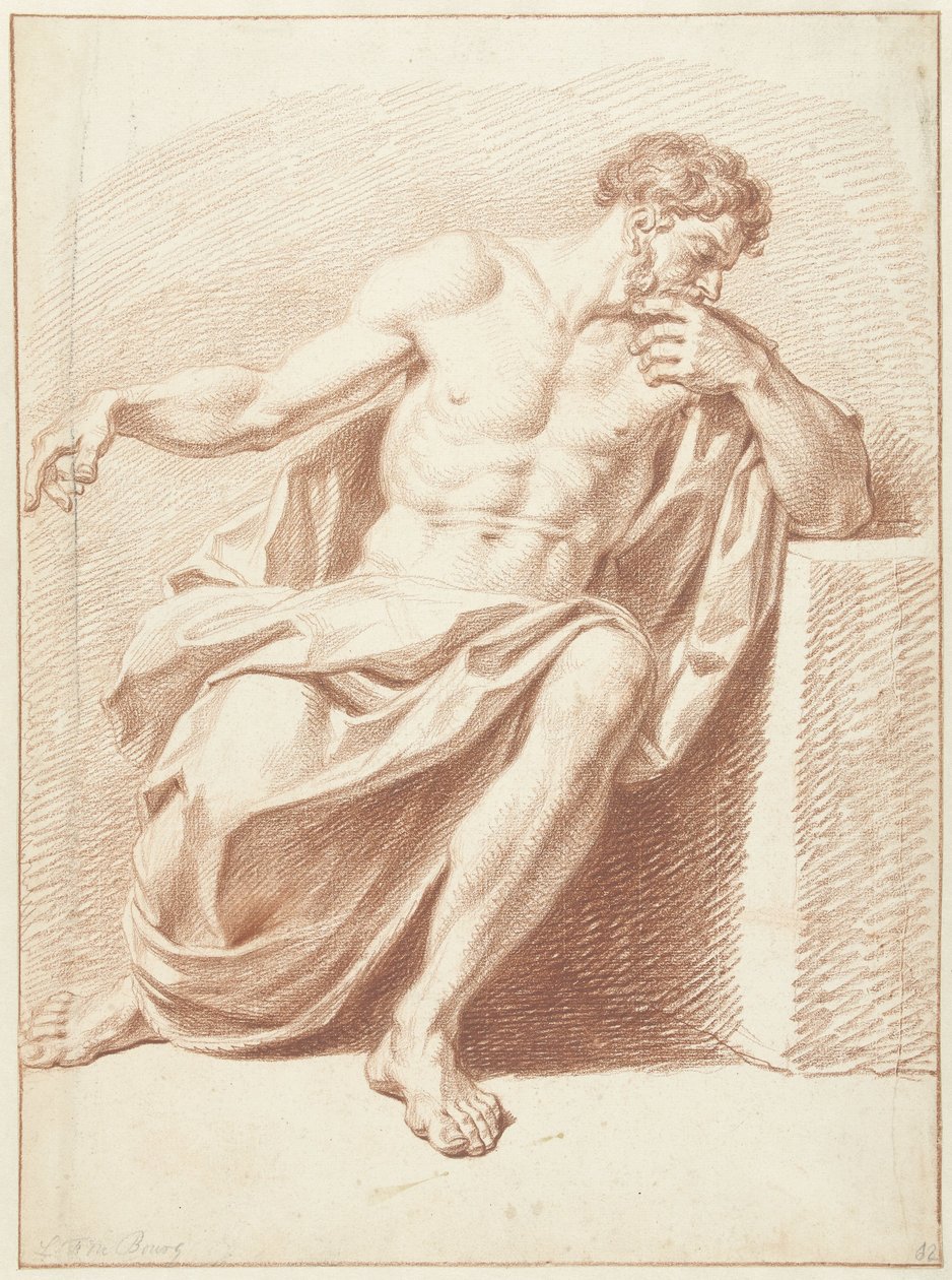 Katlanmış perdeli oturan bir adamın çalışması by Louis Fabritius Dubourg