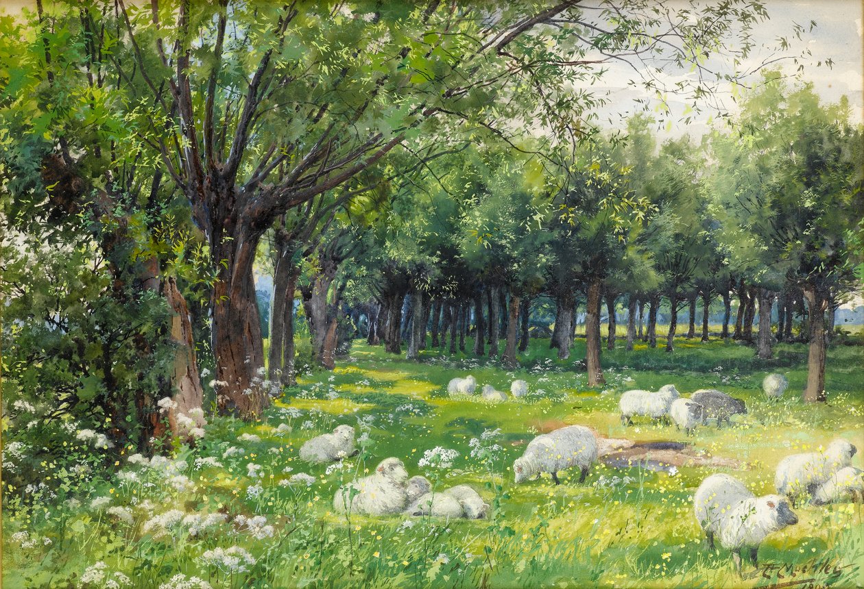 İlkbaharda Meyve Bahçesinde Koyun by Louis Fairfax Muckley
