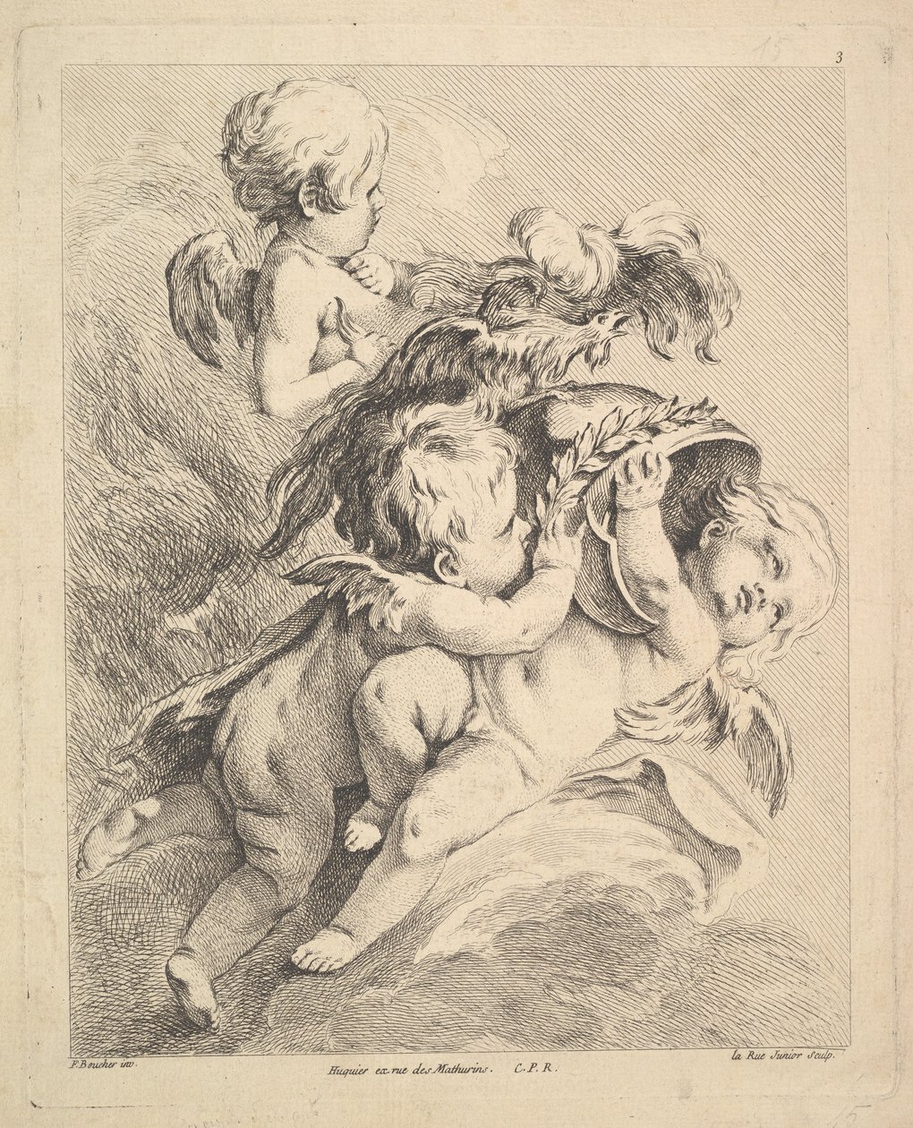 Kask Tutan Üç Aşk Tanrısı. by Louis Felix de la Rue