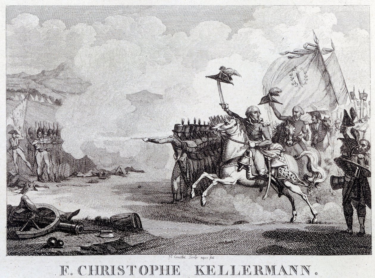 Fransız Devrimi: “” 20/09/1792 Valmy Savaşı sırasında general ve mareşal Francois Christophe Kellermann (1735-1820)” Louis Francois Couche (1782-1849) tarafından gravür 18. yüzyıl Paris, Musee Carnavalet by Louis Francois Couche