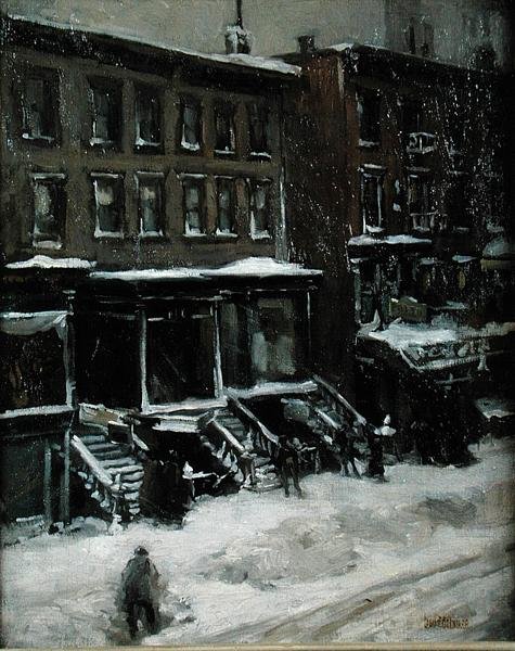 Bir New York Sokak Sahnesi (masonit üzerine serilmiş tuval üzerine yağlı boya) by Louis Frederick Berneker