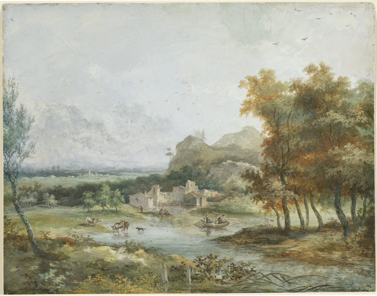 Bir Tekne Partisi ile İtalyan Manzarası by Louis Gabriel Moreau the Elder