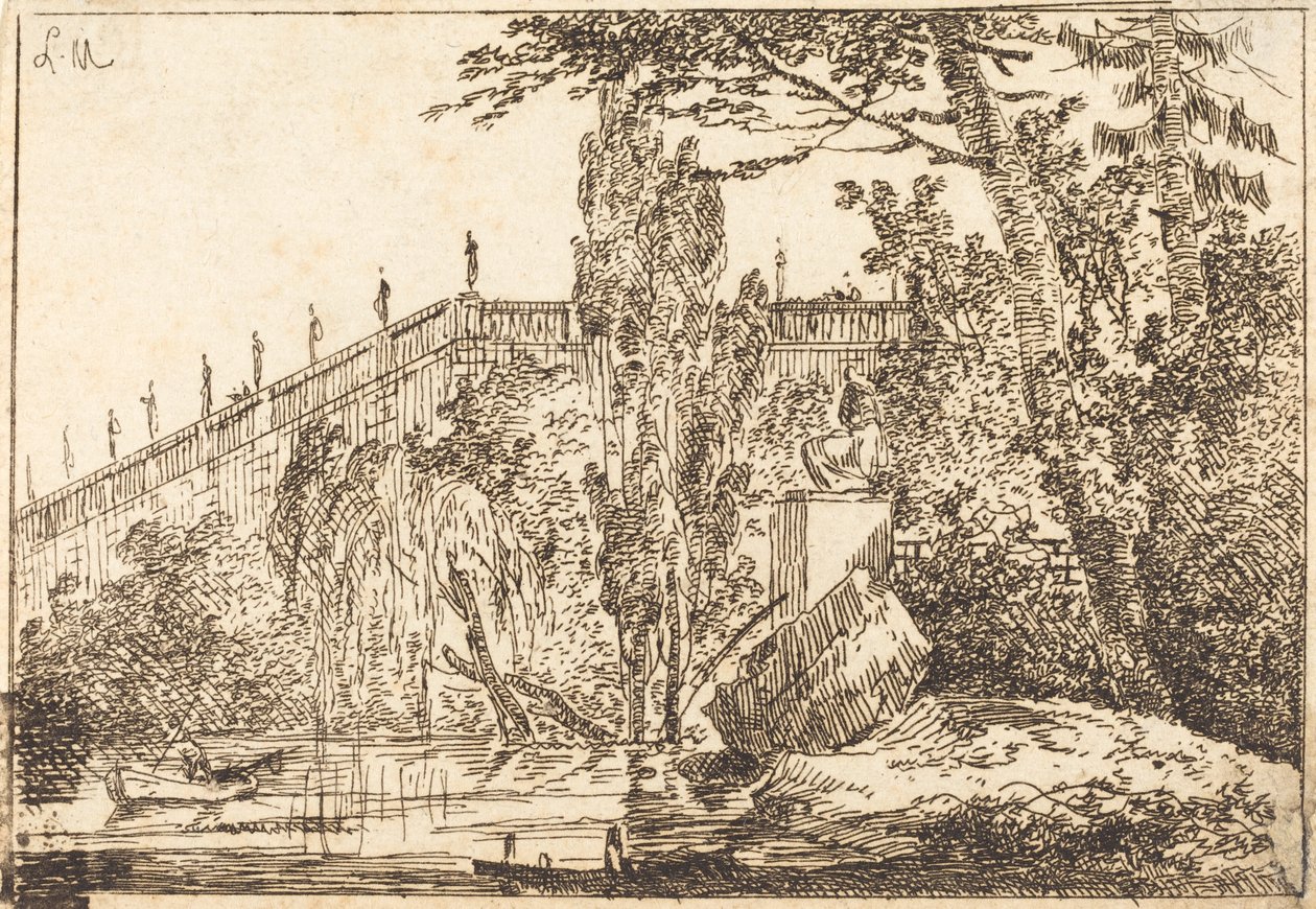 Teraslı ve Heykelli Korkuluklu Park by Louis Gabriel Moreau the Elder