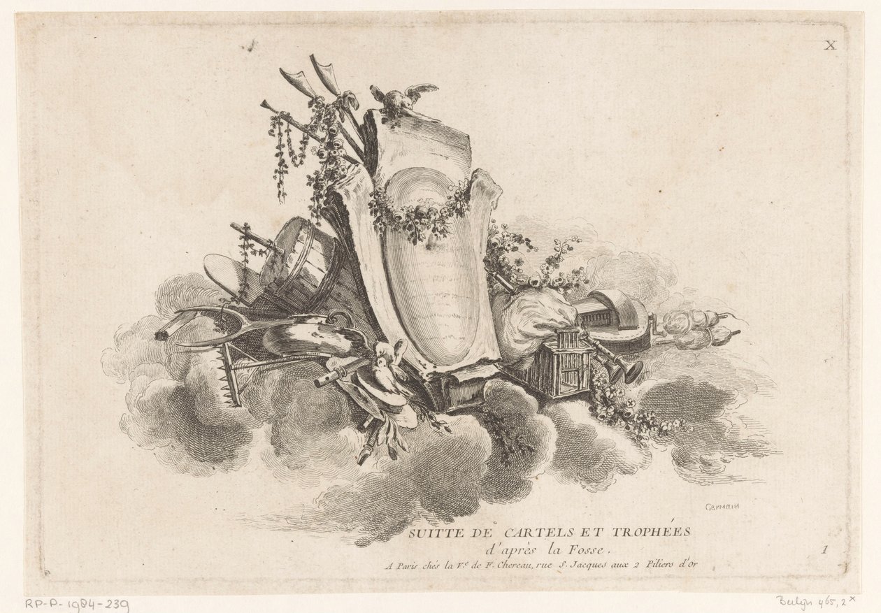 Cartouche agrarische objecten X Suitte De Cartels Et Trophées (nesne üzerindeki seri başlığı) IIe Volume De l'Oeuvre de J. Ch. Delafosse (...) (dizi adı) by Louis Germain