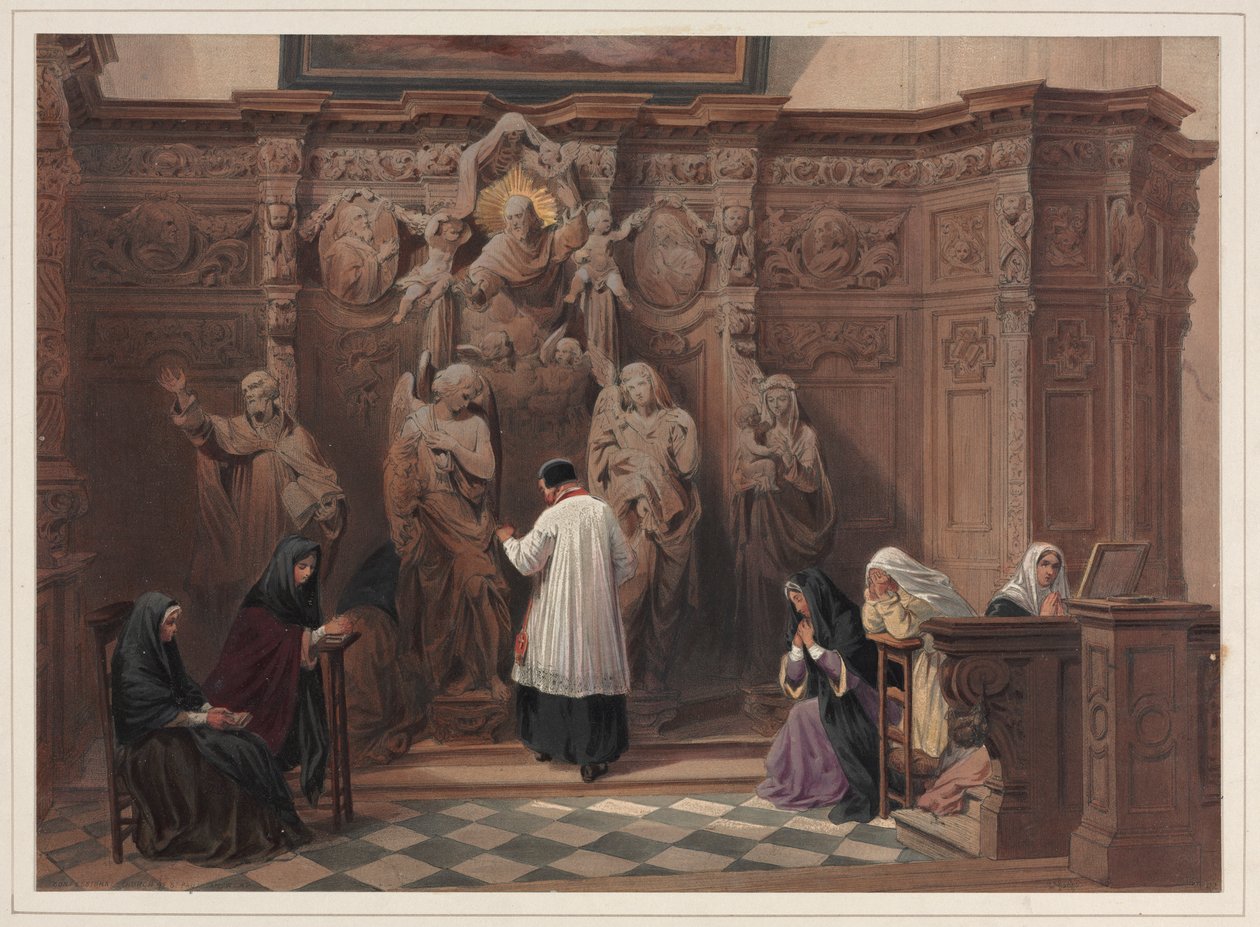 Confessional, St. Paul Kilisesi, Anvers, 1838. by Louis Haghe