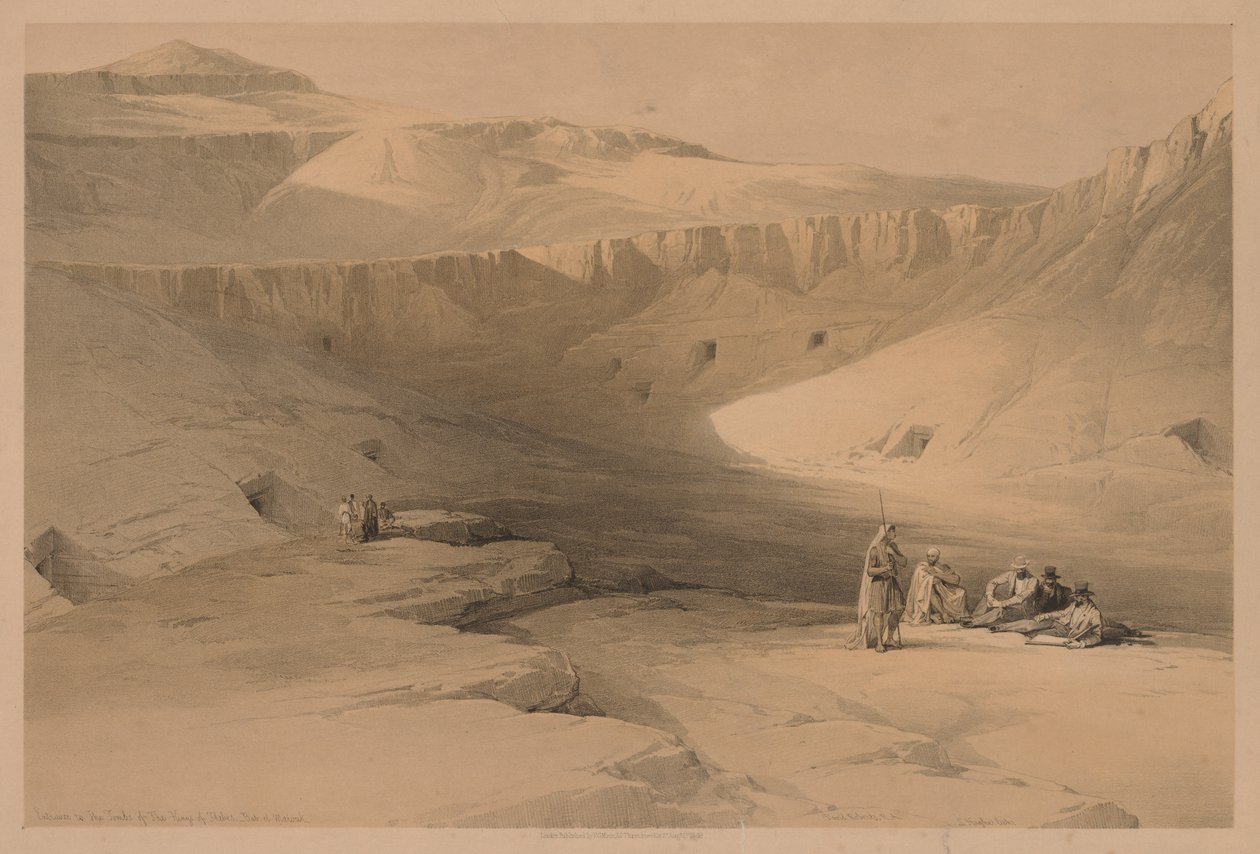 Mısır ve Nubia: Cilt II - No. 34, Thebes Krallarının Mezarlarının Girişi, 1838. by Louis Haghe