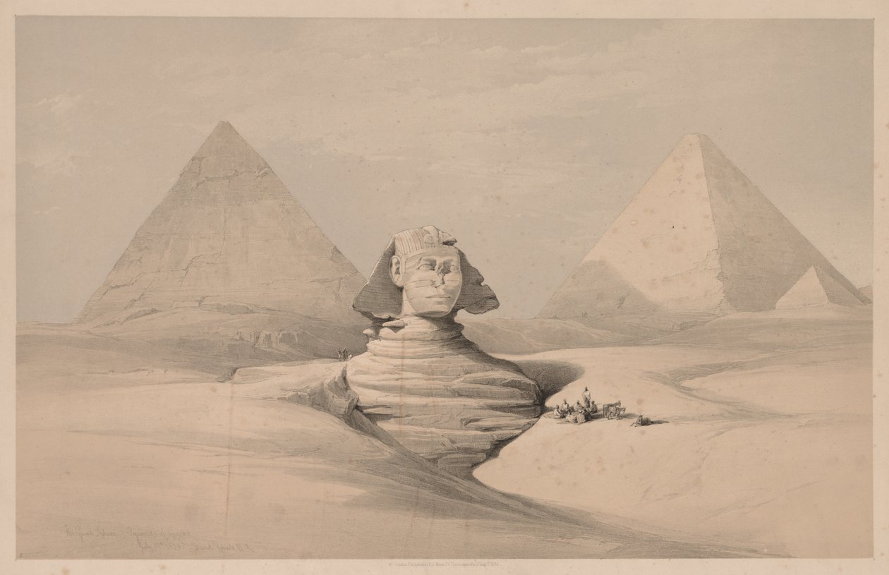 Mısır ve Nubia: Cilt I - No. 18, Büyük Sfenks, Gize Piramitleri, Önden Görünüm by Louis Haghe