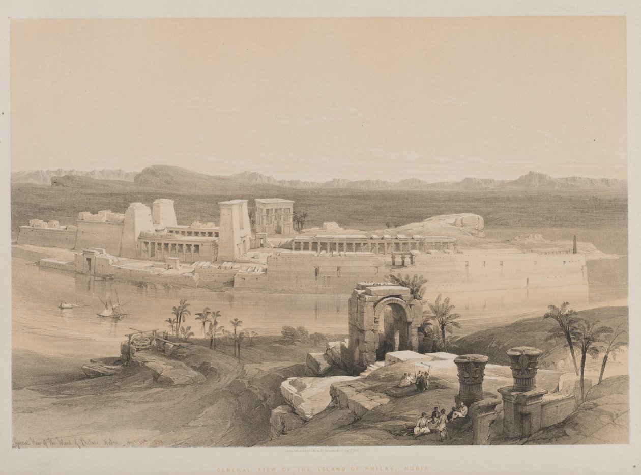 Mısır ve Nubia, Cilt I: Philae Adasının Genel Görünümü, Nubia, 1846. by Louis Haghe