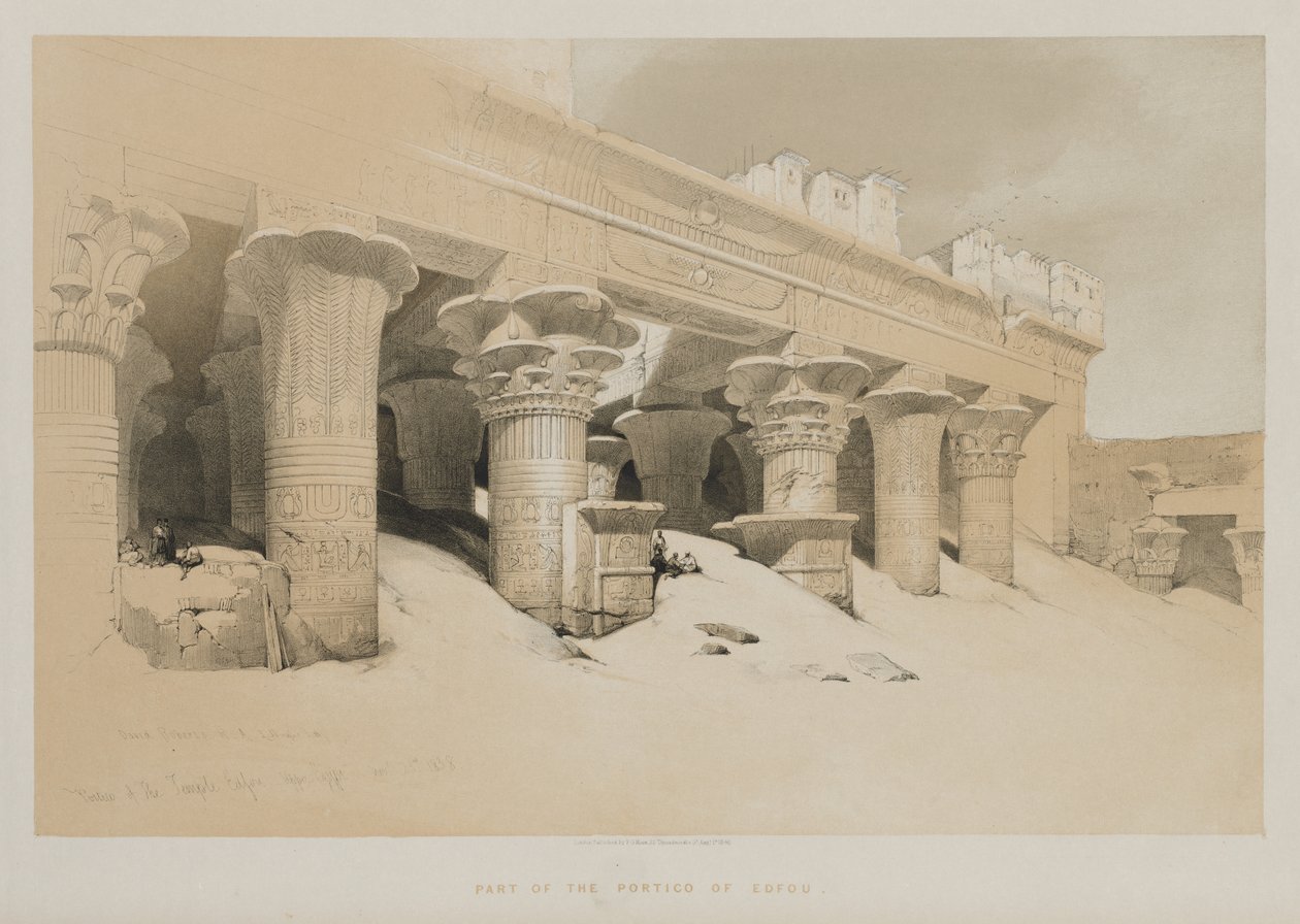 Mısır ve Nubia Cilt I: Edfou Tapınağı Portikosu, Yukarı Mısır, 1846. by Louis Haghe