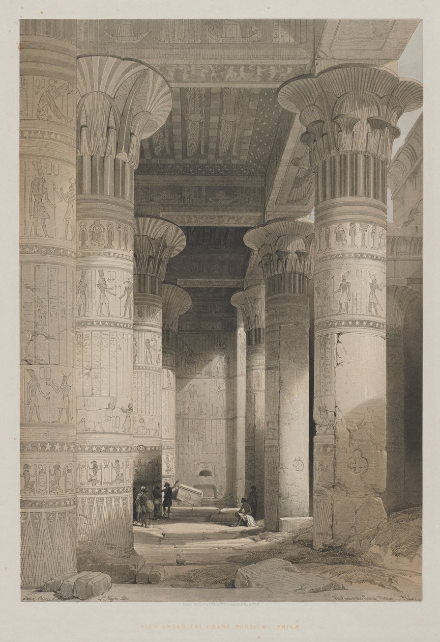 Mısır ve Nubia, Cilt I: Tapınağın Büyük Portikosunun Altından Görünüm, Philae by Louis Haghe